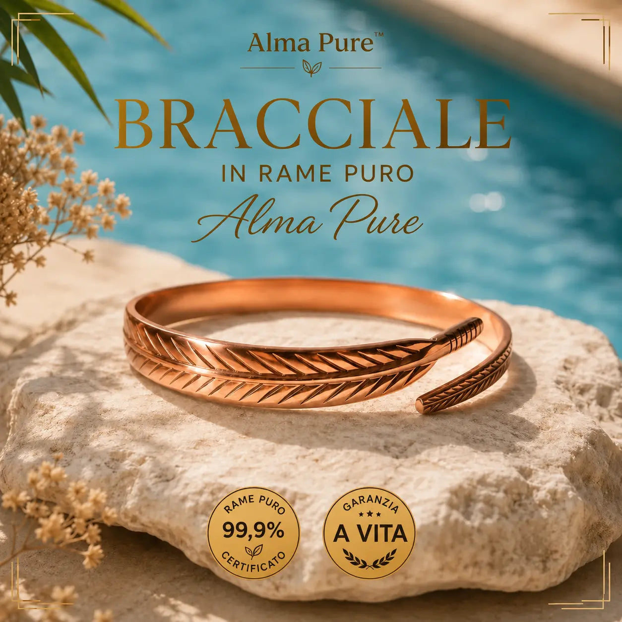 Alma Pure™ – Bracciale FOGLIA DELLA VITA in Rame Puro