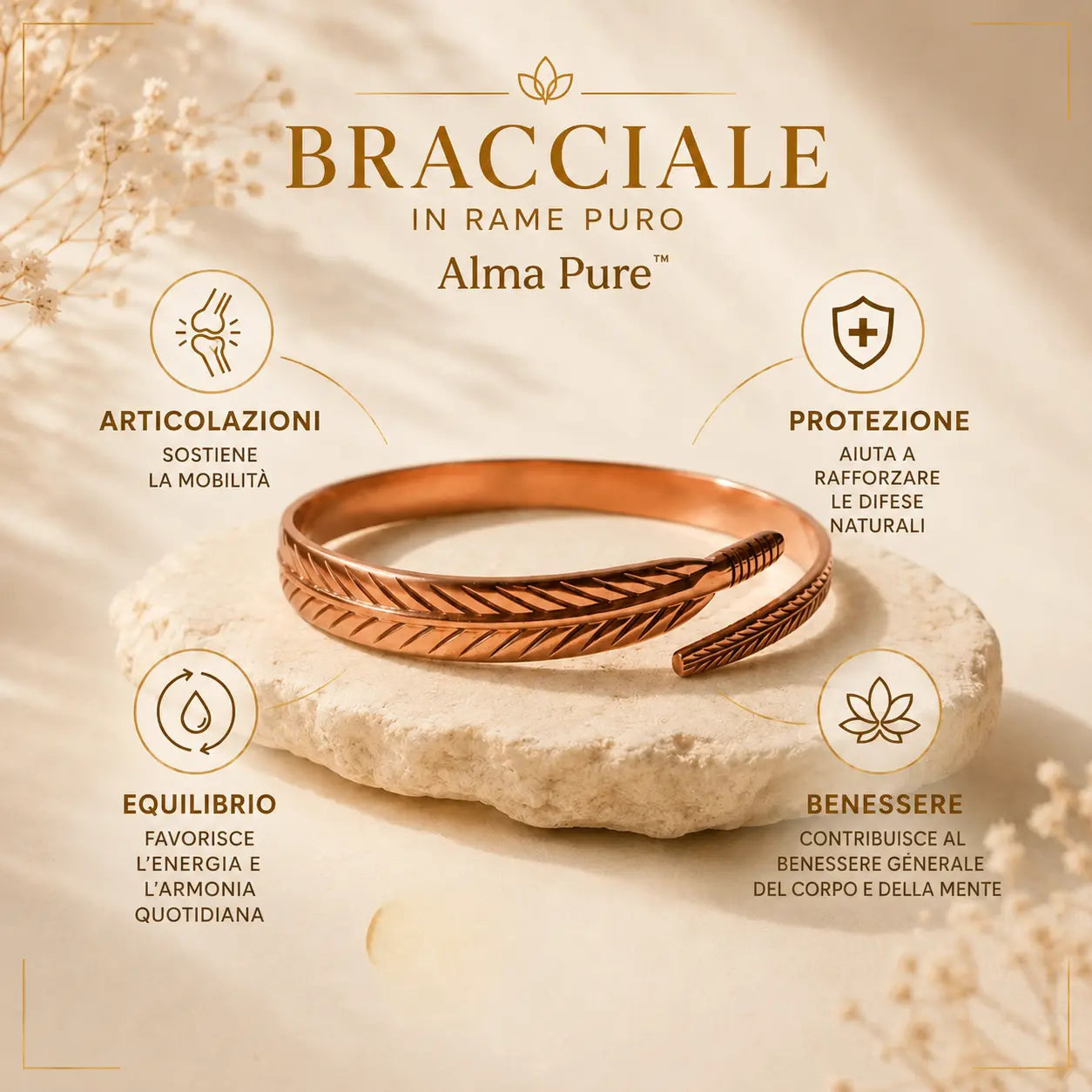 Alma Pure™ – Bracciale FOGLIA DELLA VITA in Rame Puro