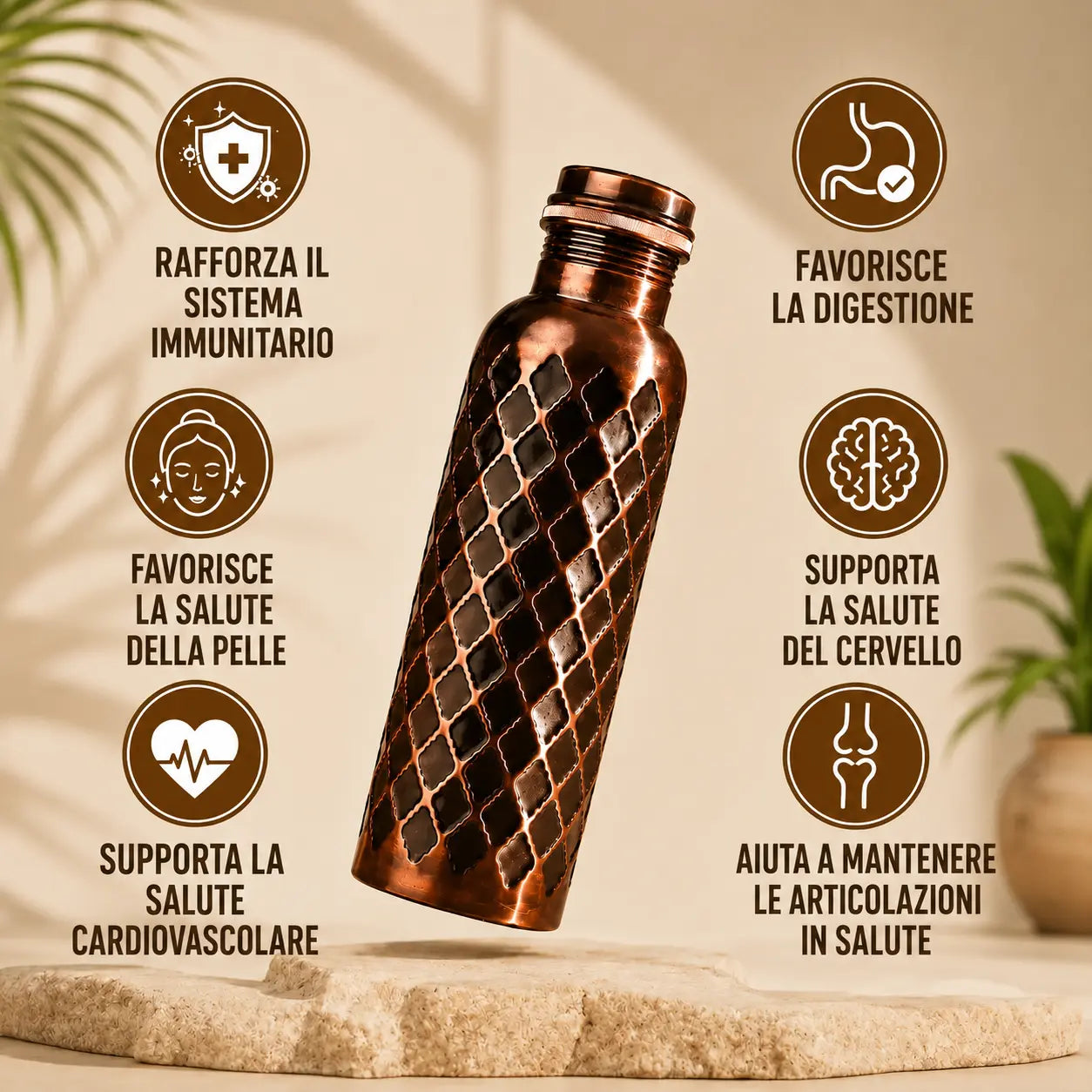 Alma Pure™ – Borraccia Diamond in Puro Rame Massiccio