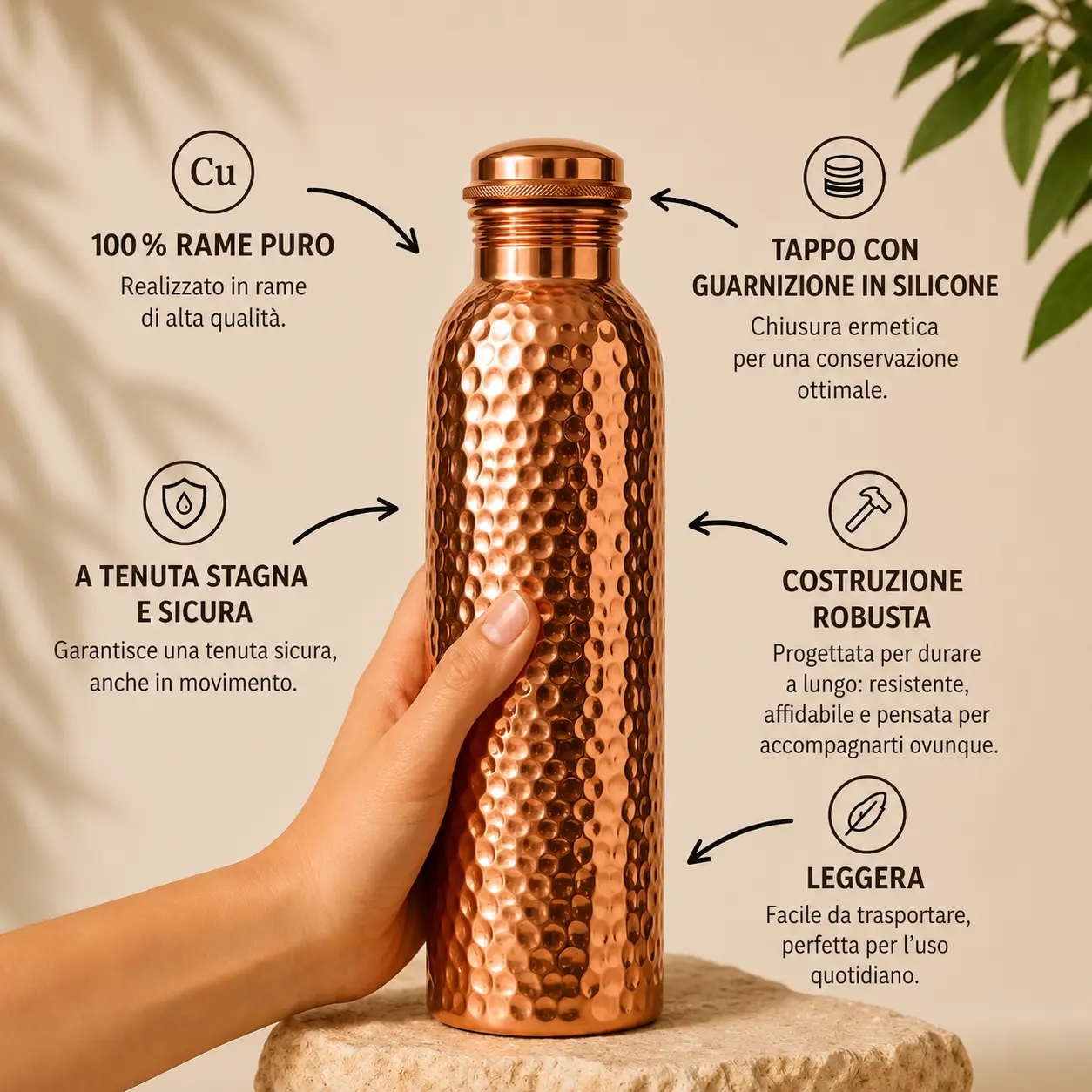 Alma Pure · Borraccia in Rame · Acqua Purificata Naturalmente