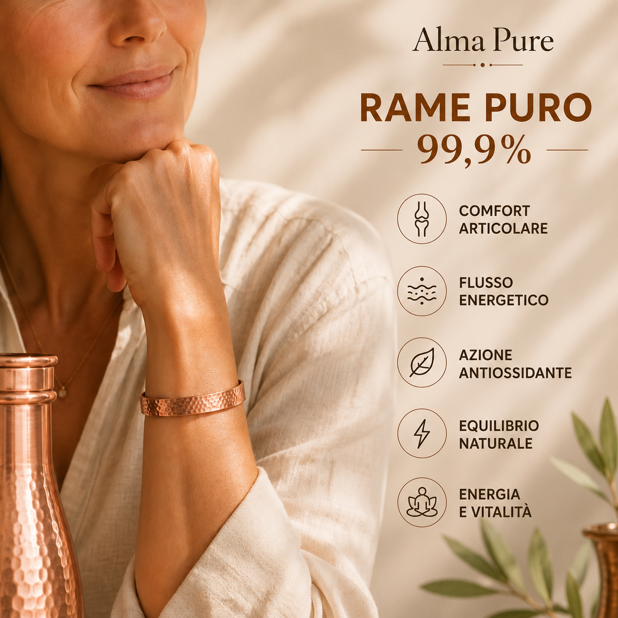 Alma Pure™ – Bracciale HERITAGE in rame martellato