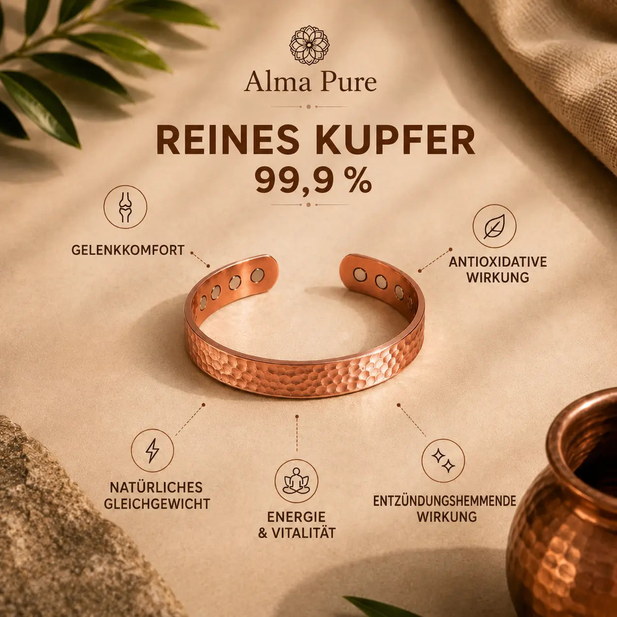 Alma Pure™ – Bracciale HERITAGE in rame martellato