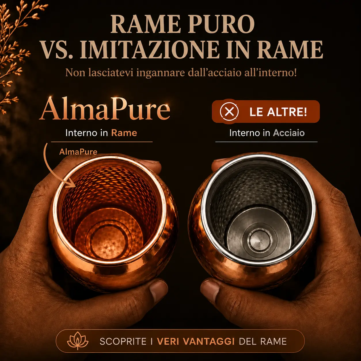 Alma Pure™ – Borraccia Heritage in Puro Rame Massiccio