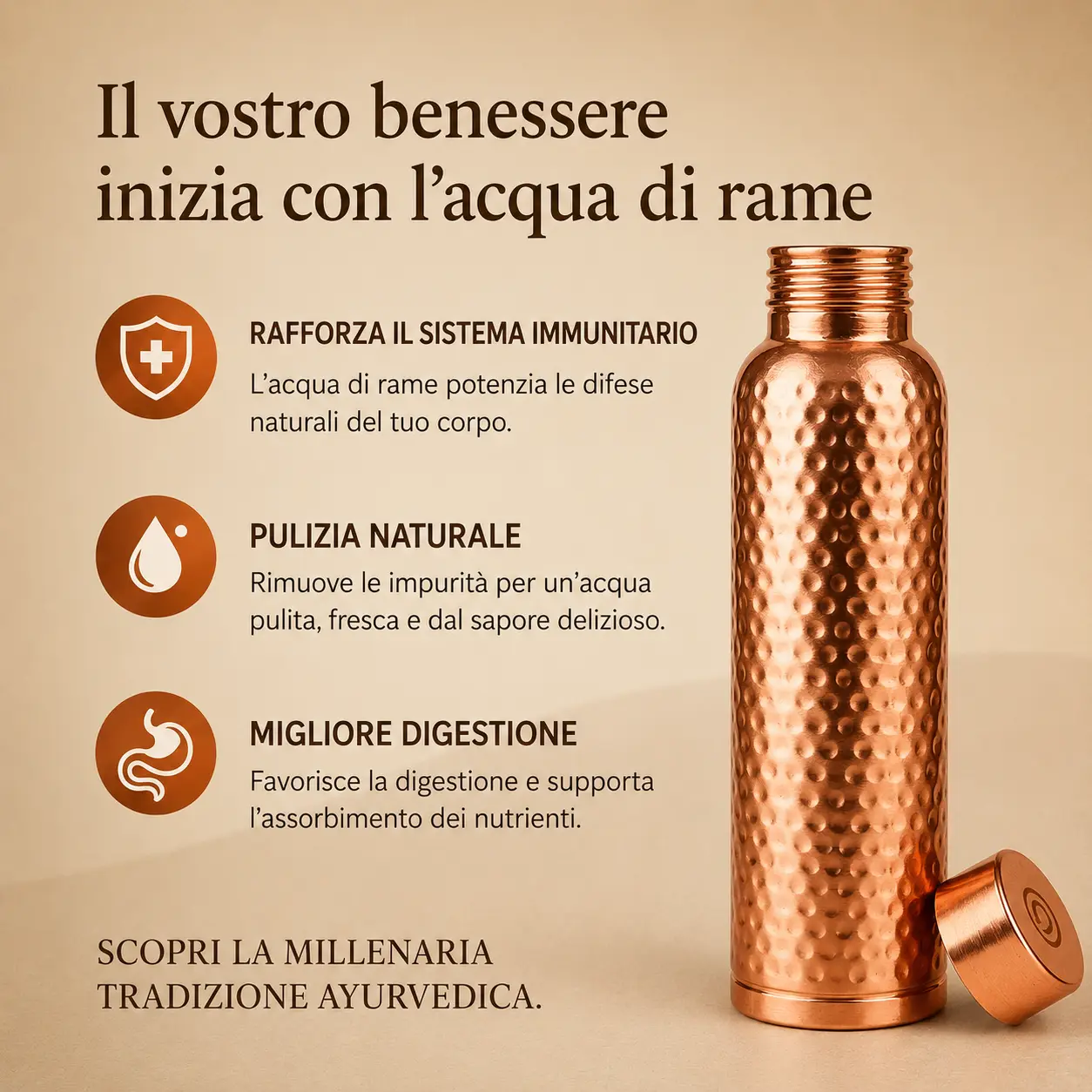 Alma Pure · Borraccia in Rame · Acqua Purificata Naturalmente
